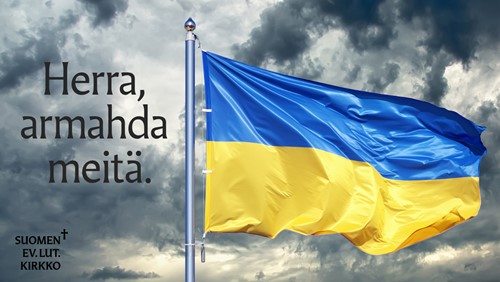 Ukrainan liehuva lippu.